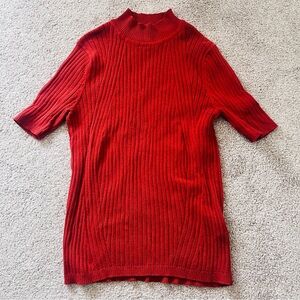 Therapy London Red Ribbed Mock Neck Knit Top – Short Sleeve Size S